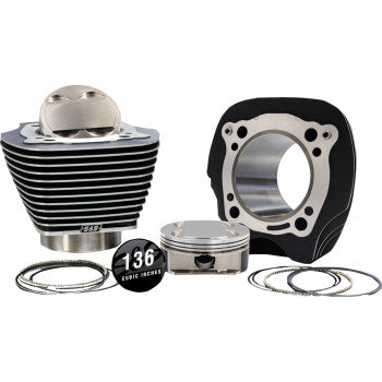 S&S Cycle 132" High Compression | 136" Big Bore Kit - 4.320" Bore - Black Granite w/Highlighted Fins - M8
