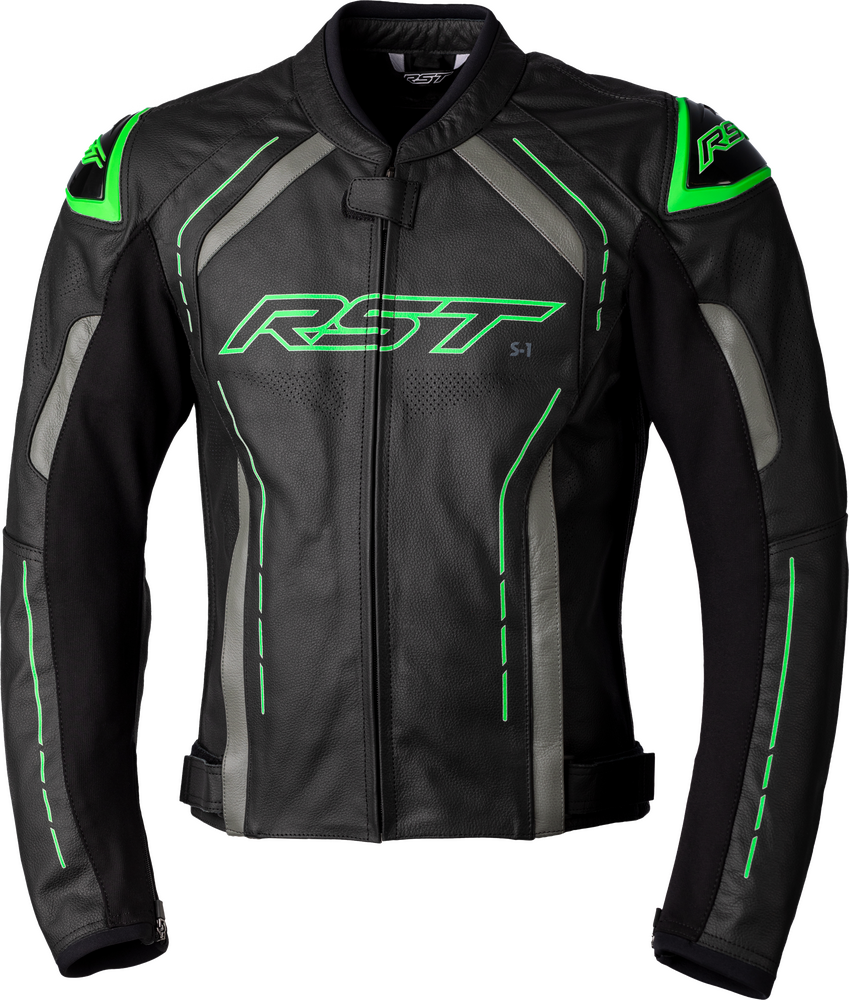 S1 CE JACKET BLK/GRY/NEON GRN LEATHER