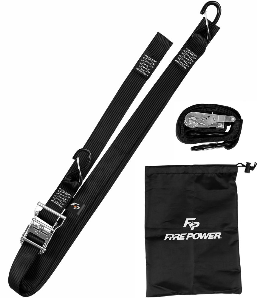 FIRE POWER 2" TIE-DOWN RATCHET W/SOFT-TIE 8' LONG BLACK 2/PK