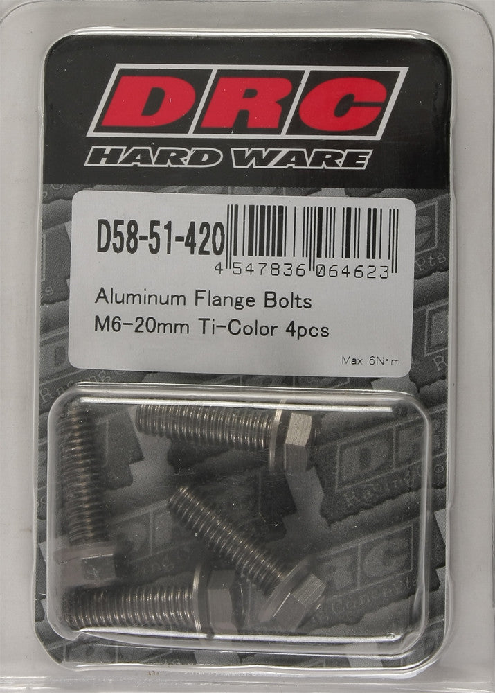 DRC ALUMINUM FLANGE BOLTS TITANIUM M6X20MM 4/PK