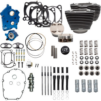 S&S Cycle 129" Power Package Engine Performance Kit - Chain Drive - Oil Cooled - Highlighted Fins - M8