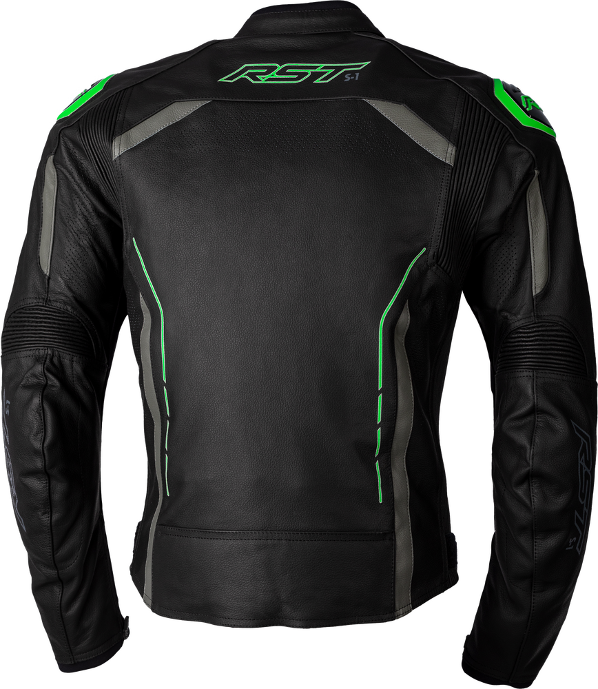 S1 CE JACKET BLK/GRY/NEON GRN LEATHER
