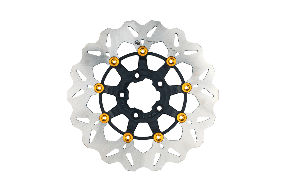 GBRAKES ROTOR 11.8" FLOATING WAVE FR BLACK/GOLD BUTTONS
