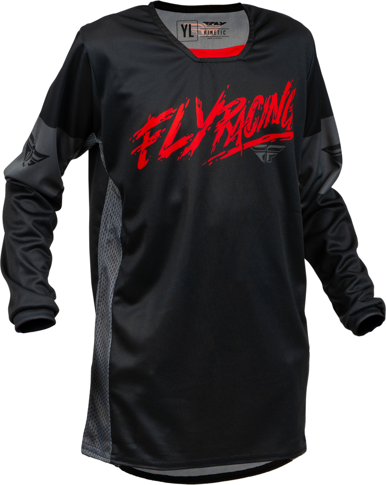 FLY RACING KINETIC KHAOS JERSEY BLACK/RED/GREY - YOUTH LARGE