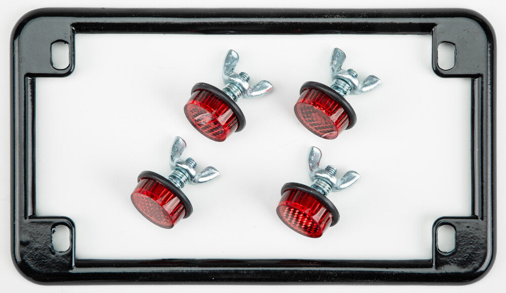 LICENSE PLATE FRAME W/4 RED REFLECTORS BLACK