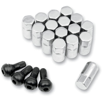 Moose Offroad Replacement ATV/UTV Wheel Lug Nuts with Valve Stems Lug Nuts with Valve Stems - 12 mm x 1.25 - Chrome - Flat - 16 Pack