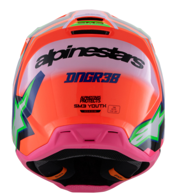 Alpinestar Youth SM3 Helmet - Deegan - Gloss Orange Fluo/Purple/Pink Fluo