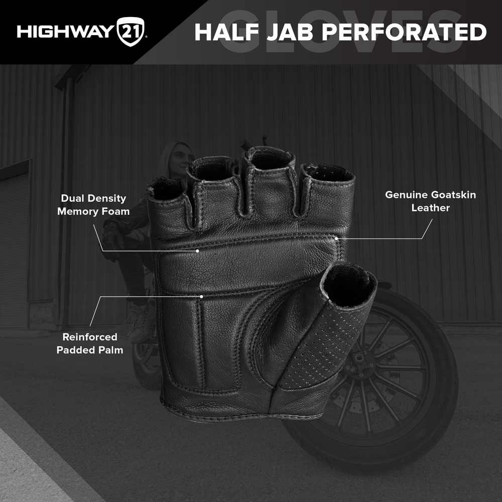 Highway 21 Half Jab Perforated Black Gloves