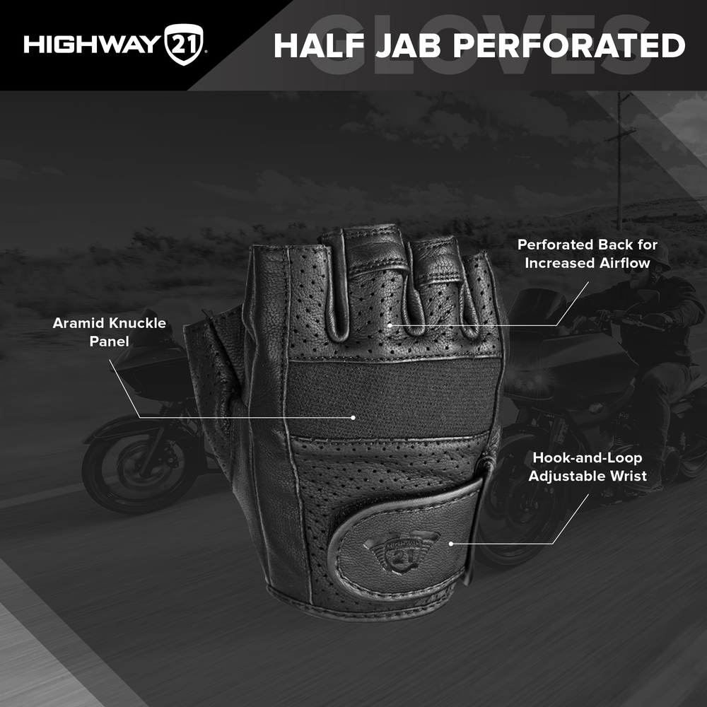 Highway 21 Half Jab Perforated Black Gloves