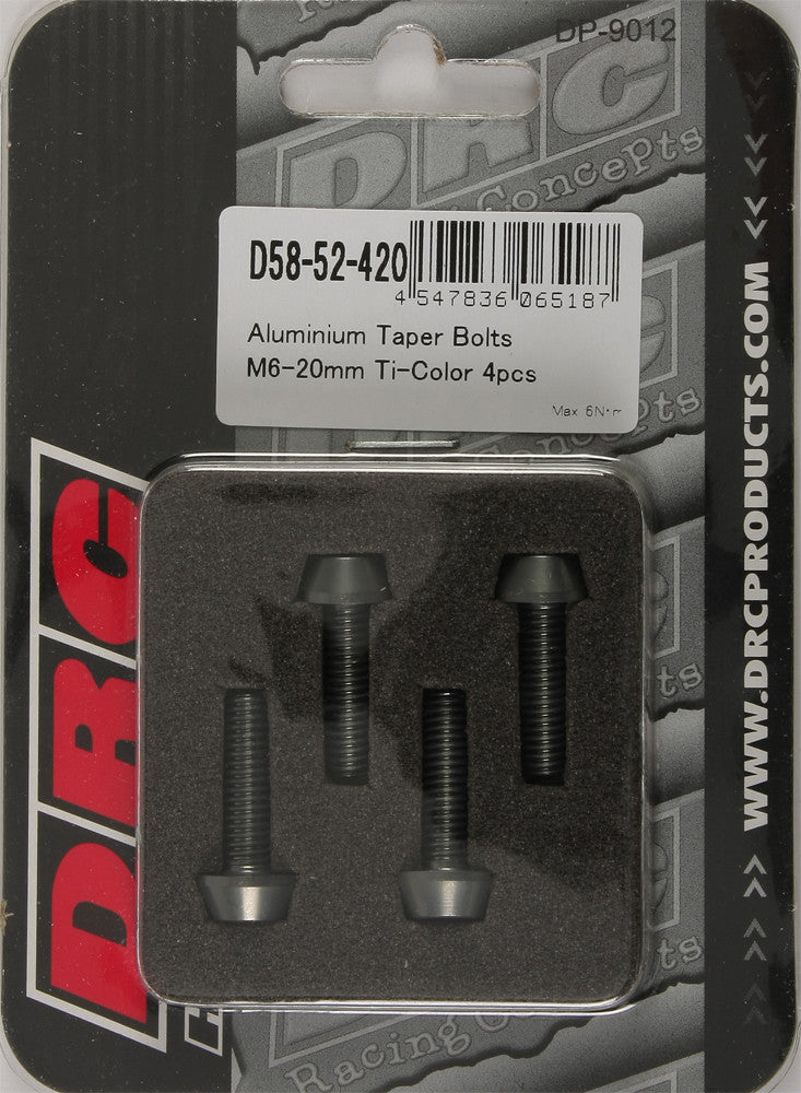 DRC ALUMINUM TAPER BOLTS TITANIUM M6X20MM 4/PK