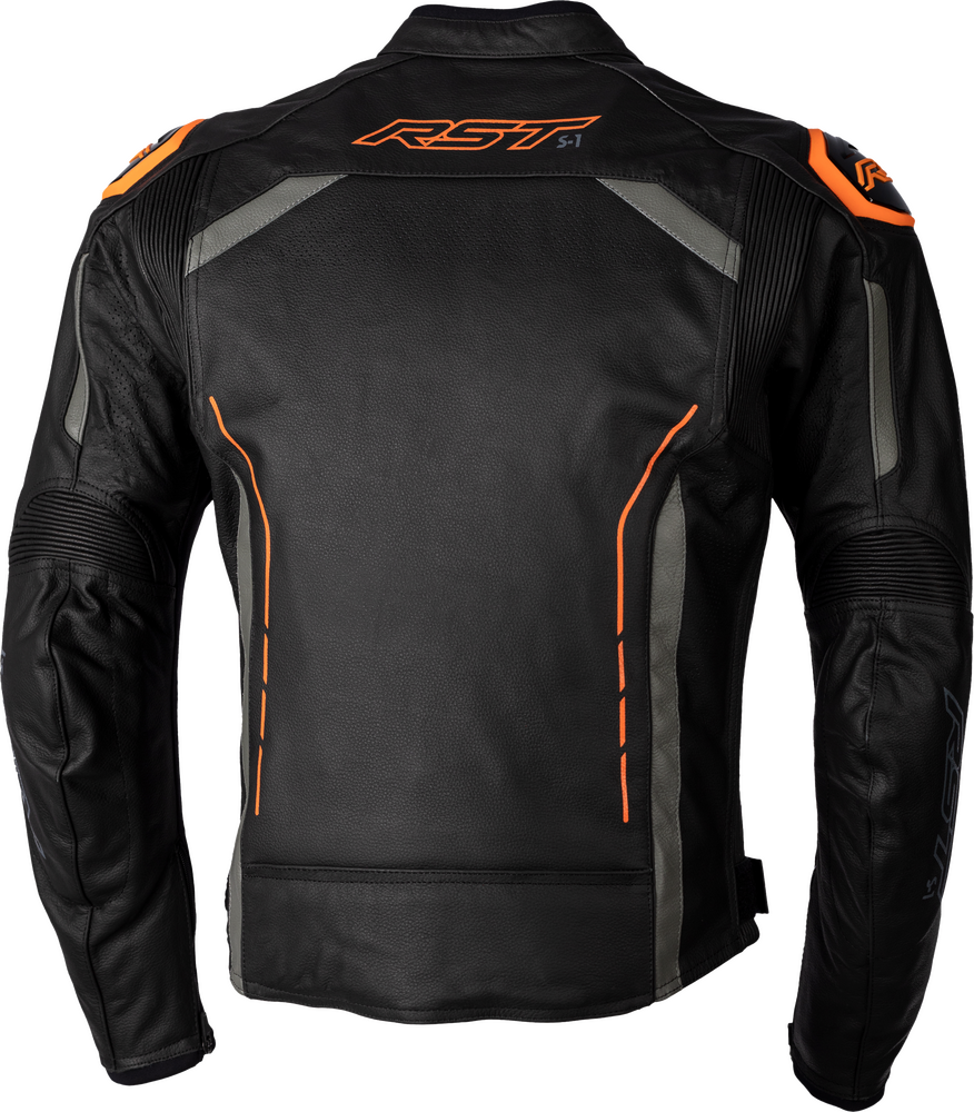 S1 CE JACKET BLK/GRY/NEON ORG LEATHER