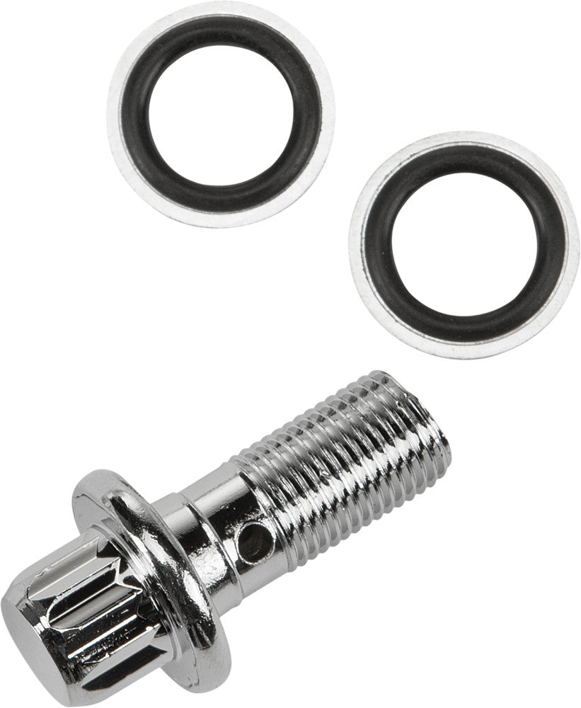HARDDRIVE 7/16 BANJO BOLT W/ WASHERS CHROME 12-PT OE#41739-84