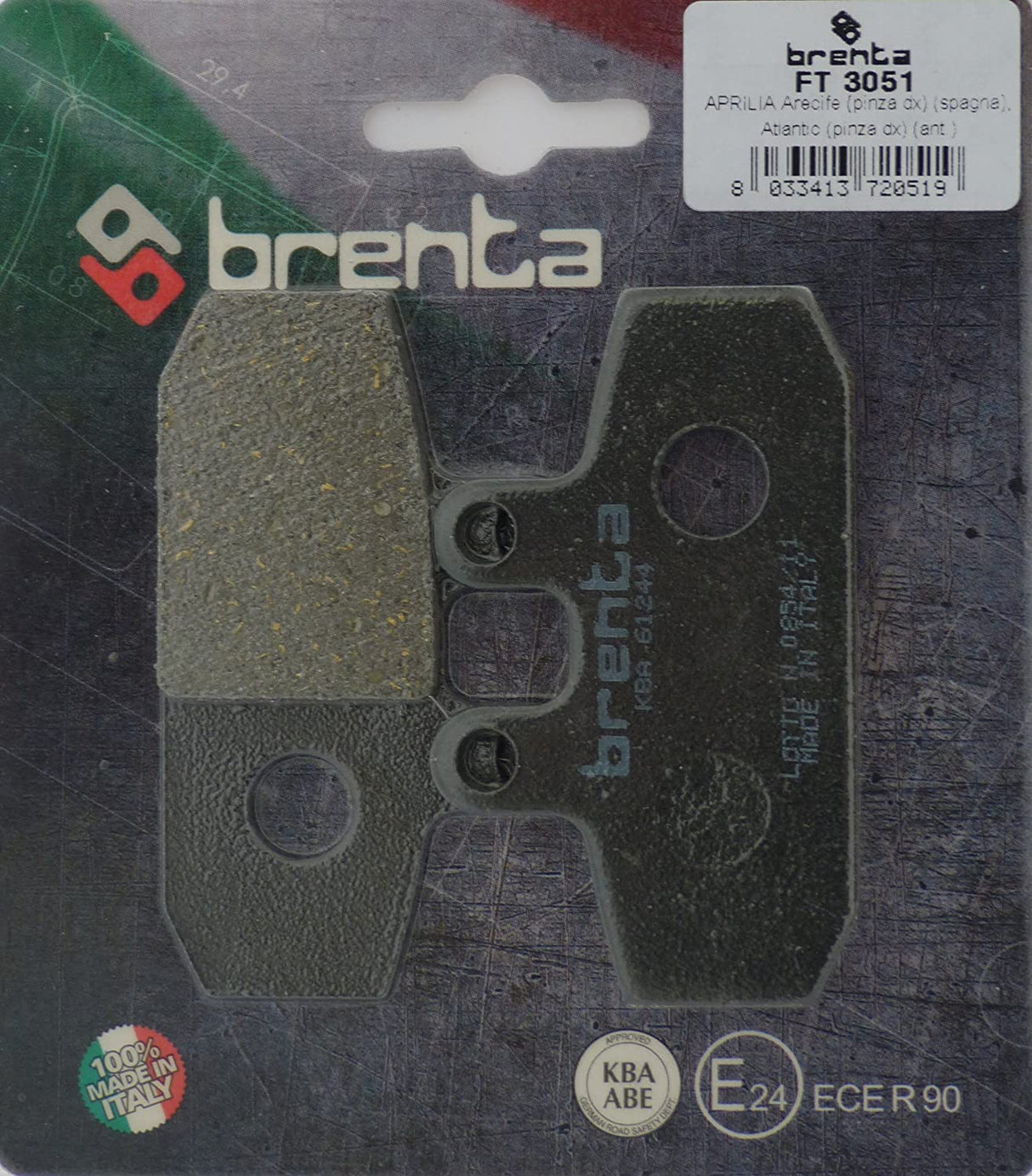 Brenta Pastillas de freno orgánicas para moto para Aprilia Arecife 500, Atlantic 500 (Pinza DX)