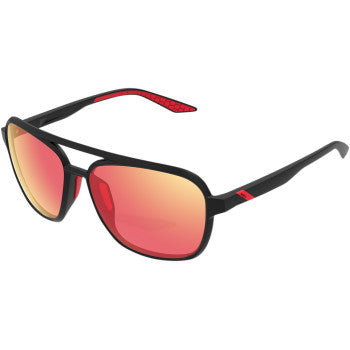 100 Percent Kasia Aviator Sunglasses - Round - Soft Tact Black - HiPER Red Multilayer Mirror Lens