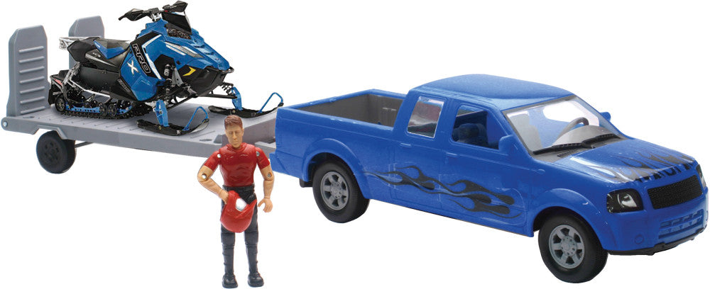 NEW-RAY REPLICA 1:18 TRK/TRAILER/SLED TRUCK BLUE/POLARIS BLUE