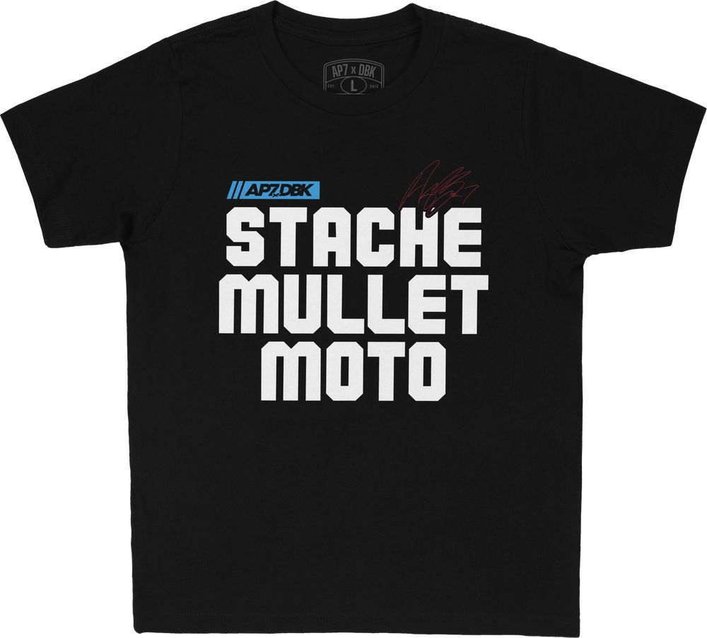 DBK STACHE MULLET MOTO YOUTH TEE BLACK YX