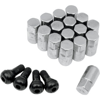Moose Offroad Replacement ATV/UTV Wheel Lug Nuts with Valve Stems Lug Nuts with Valve Stems - 12 mm x 1.50 - Chrome - Tapered - 16 Pack