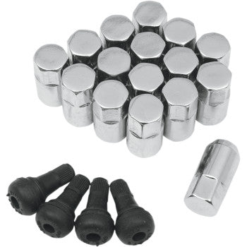 Moose Offroad Replacement ATV/UTV Wheel Lug Nuts with Valve Stems Lug Nuts with Valve Stems - 10 mm x 1.25 - Chrome - Tapered - 16 Pack