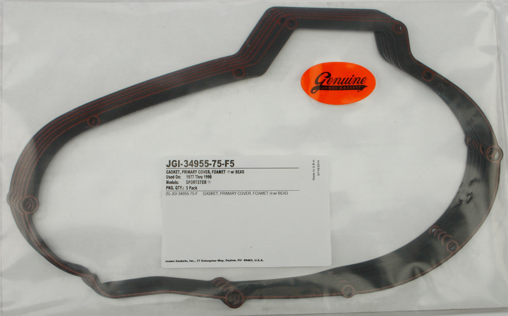 JAMES GASKETS GASKET PRIMARY COVER XL FOAM W BEAD 5/PK 34955-75-F5