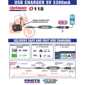 Tecmate OptiMate™ Battery to USB-C Charger with SAE