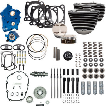 S&S Cycle 129" Power Pack - 550 Gear Drive - Oil Cooled - Wrinkle Black w/Highlight Fins - 107" M8