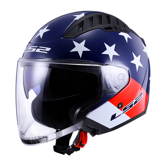 LS2 AMERICAN - GLOSS RED / WHITE / BLUE - Copter Helmet