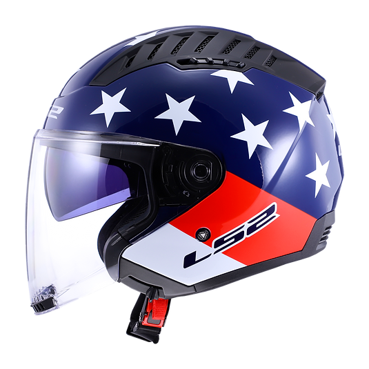 LS2 AMERICAN - GLOSS RED / WHITE / BLUE - Copter Helmet