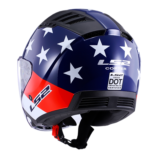 LS2 AMERICAN - GLOSS RED / WHITE / BLUE - Copter Helmet