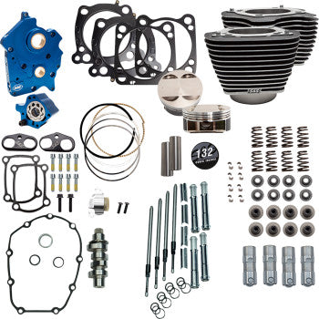 S&S Cycle 132" Power Pack - 550 Chain Drive - Water Cooled - Wrinkle Black w/Highlight Fins - 114"/117" M8