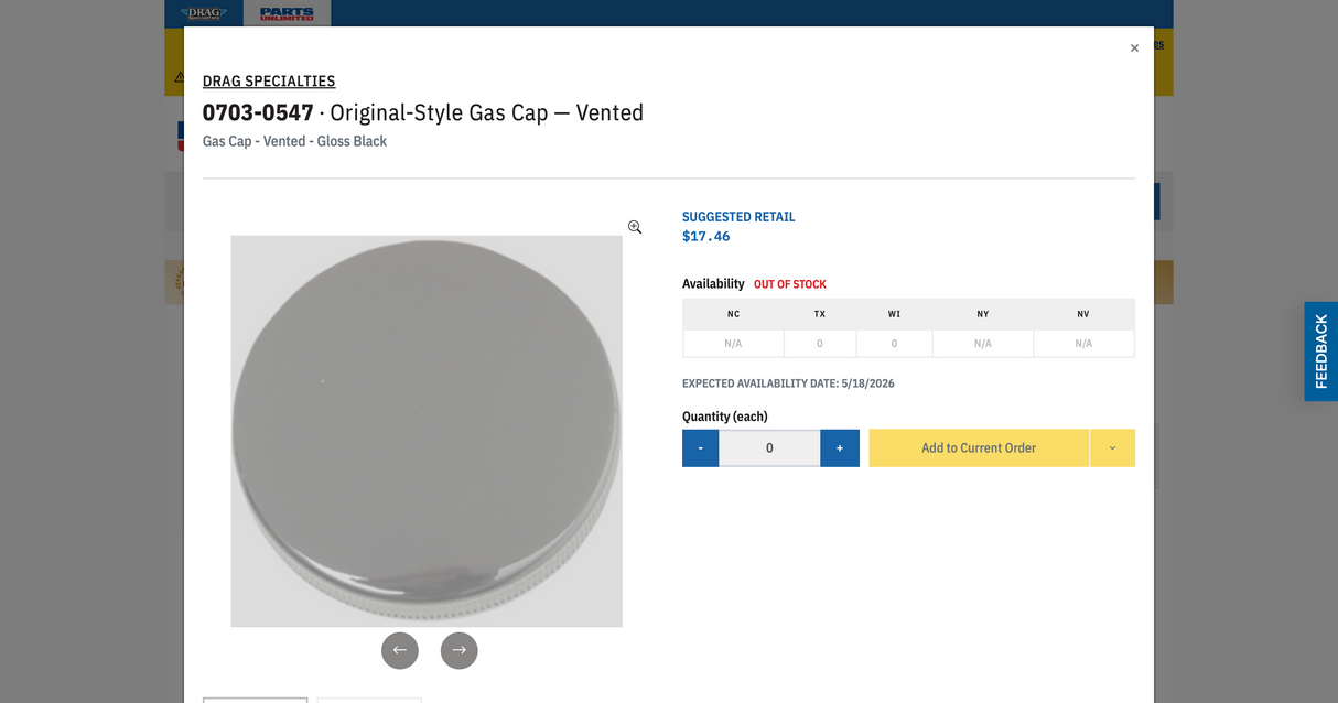 Original-Style Gas Cap — Vented
