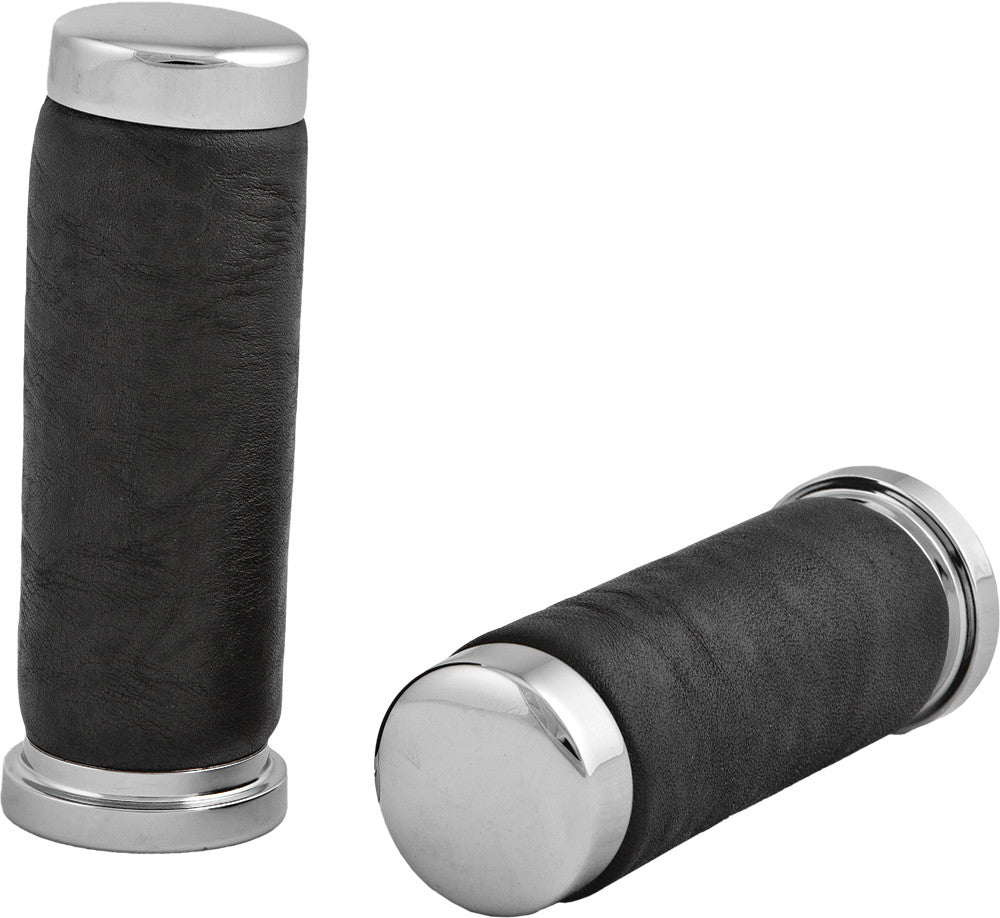 HARDDRIVE GRIPS LEATHER CHROME W/O THROTTLE SLEEVE
