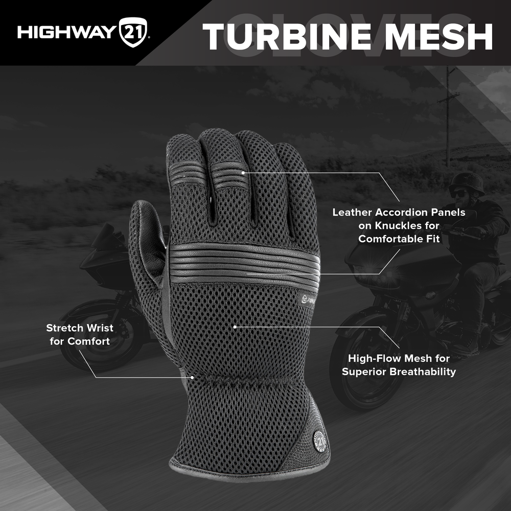 Highway 21 Turbine Mesh Black Gloves