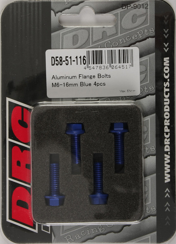 DRC ALUMINUM FLANGE BOLTS BLUE M6X16MM 4/PK