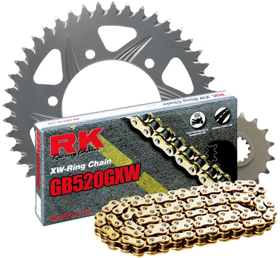 RK Racing Chain 3106-098RG Silver Aluminum Rear Sprocket and GB520GXW Chain 520 Race Conversion Kit
